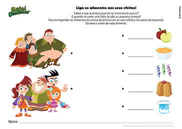 Liga os alimentos aos seus efeitos